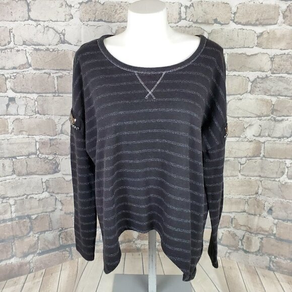 Guess Sweatshirt Embellished Black Silver Stripes Size Small - Picture 1 of 14